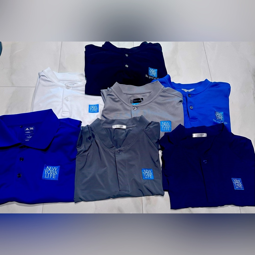 New York Life. Blade polo. Golf polo. 7 total shirts